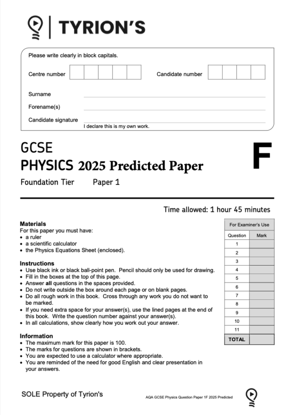 AQA GCSE Physics Foundation 2025 Predicted Papers 8463