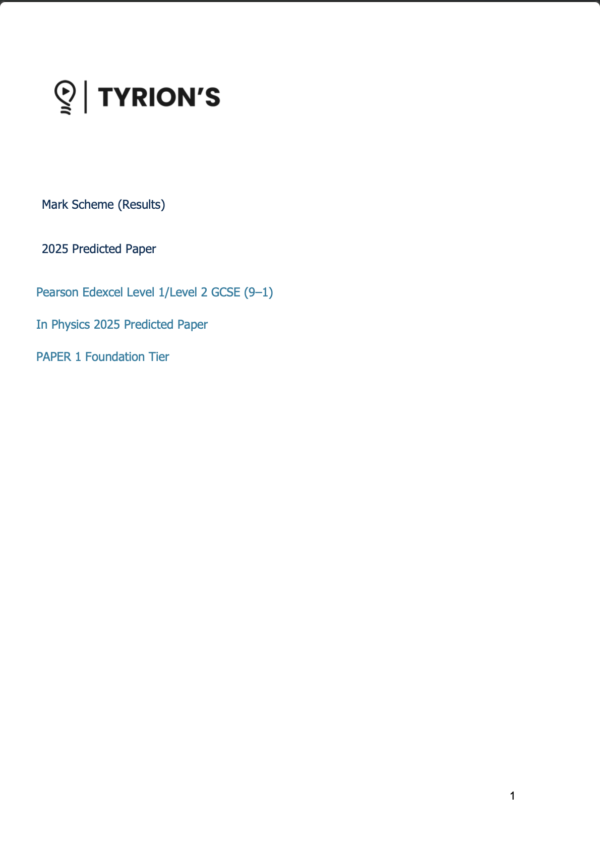 Edexcel GCSE Physics Foundation 2025 Predicted Papers 1PH0