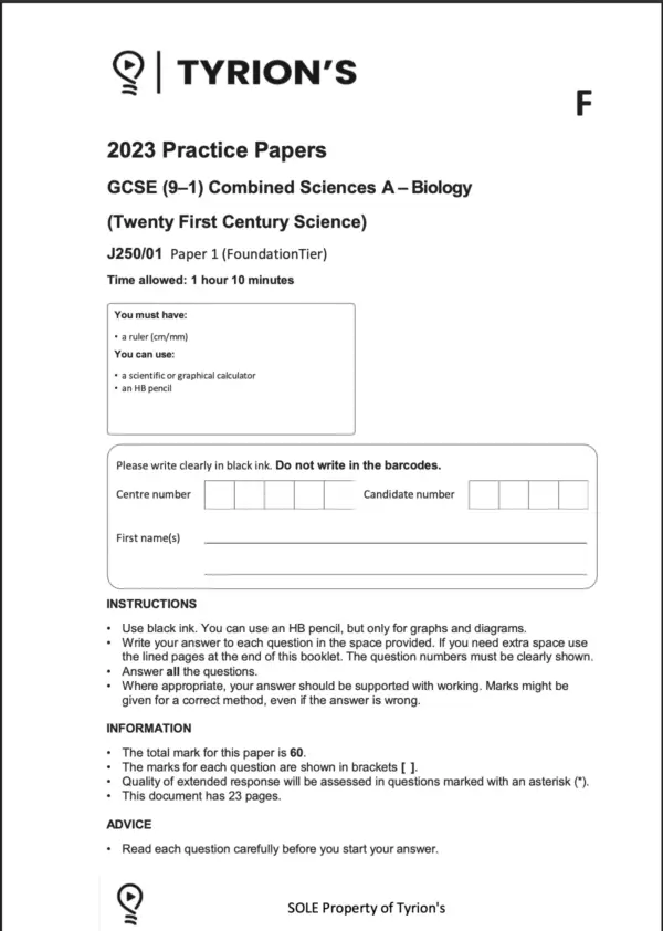 OCR GCSE Combined Science A Foundation 2025 Predicted Papers J250