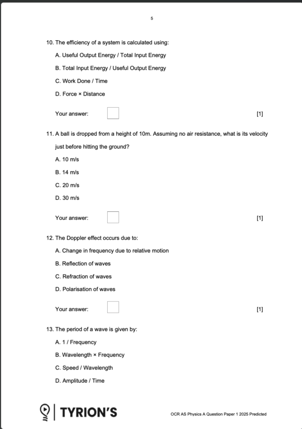 OCR AS Level Physics A 2025 Predicted Papers H156