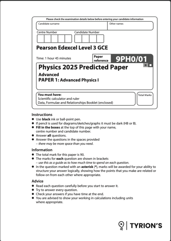 Edexcel A Level Physics 2025 Predicted Papers 9PH0
