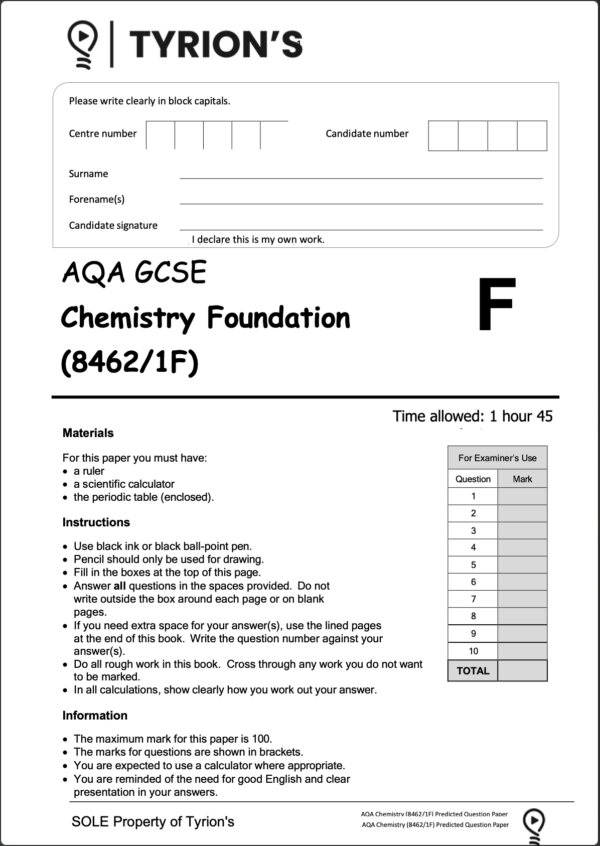 AQA GCSE Chemistry Foundation 2025 Predicted Papers 8462