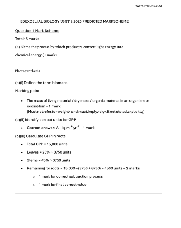 EDEXCEL IAL BIOLOGY 2025 PREDICTED PAPERS