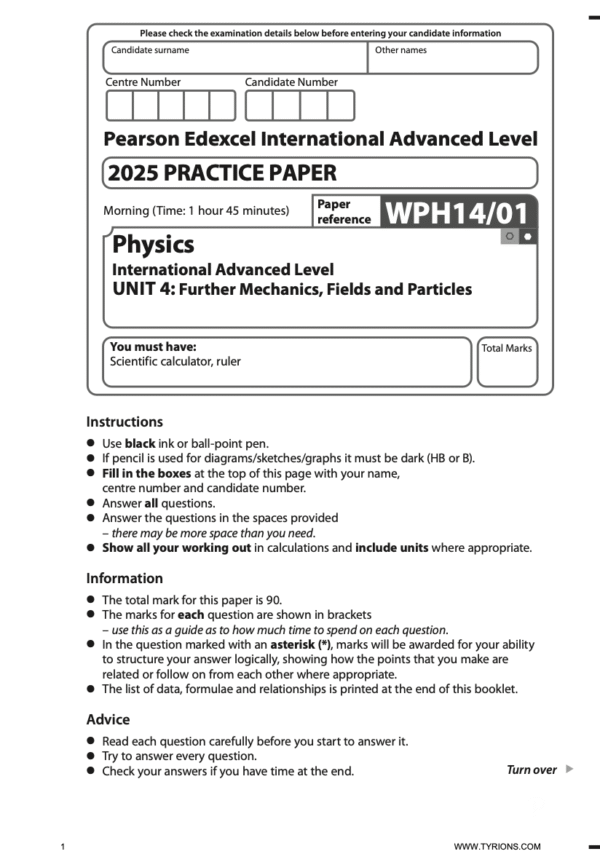 Edexcel International A Level Physics 2025 Practice Papers
