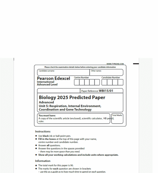 Edexcel International A Level Biology Oct/Nov 2025 Predicted Papers & schemes - Image 3