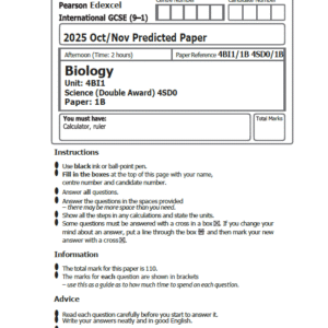 Edexcel International GCSE (IGCSE) Biology 2025 Oct/Nov Predicted Papers