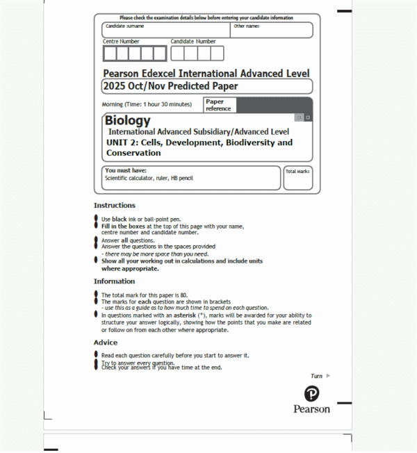 Edexcel International AS Biology 2025 Oct/Nov 2025 Predicted Papers & schemes - Image 3