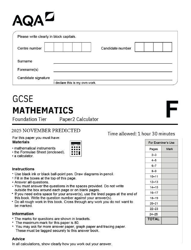 AQA GCSE Mathematics Foundation November 2025 Predicted Papers - Image 3