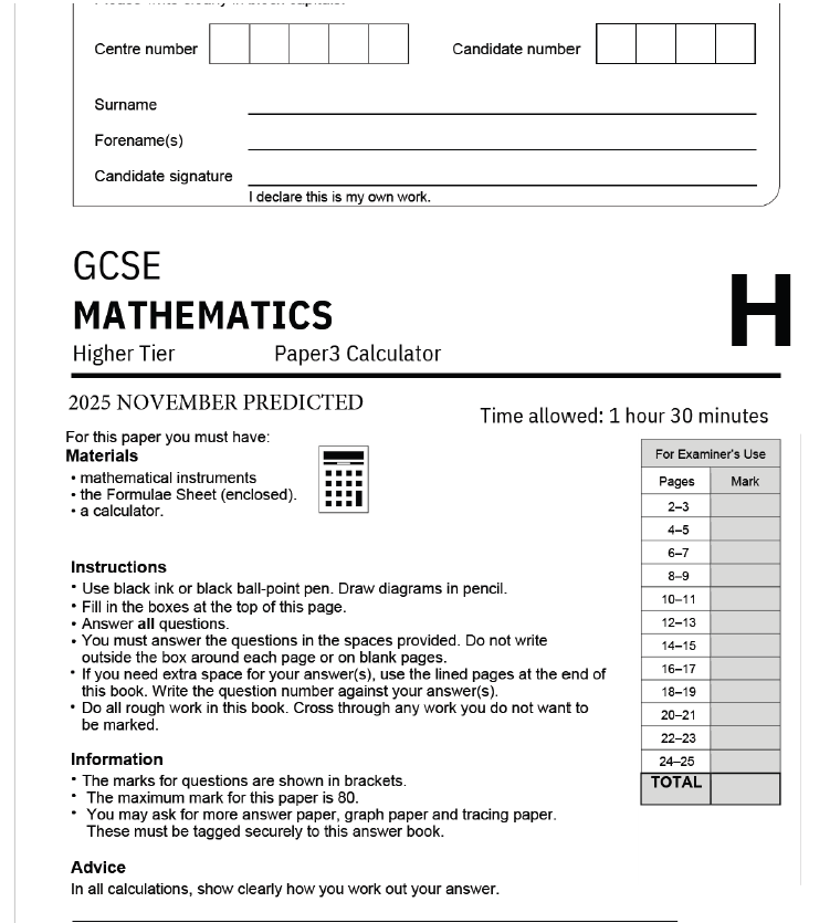 AQA GCSE Mathematics Higher 2025 November Predicted Papers 8300 - Image 3