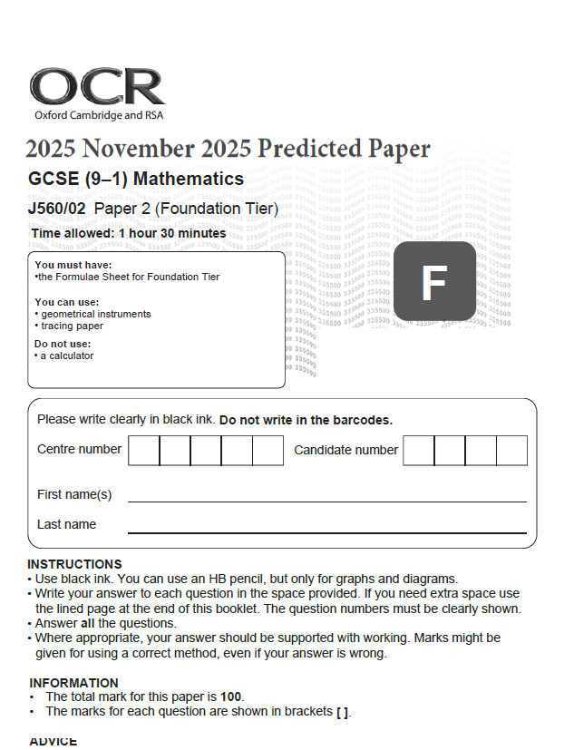 OCR GCSE Mathematics Foundation 2025 November Predicted Papers J560 - Image 2